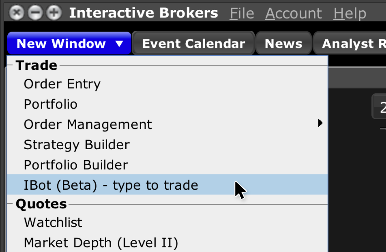 Opening IBot on Desktop TWS | Interactive Brokers Singapore Pte. Ltd.